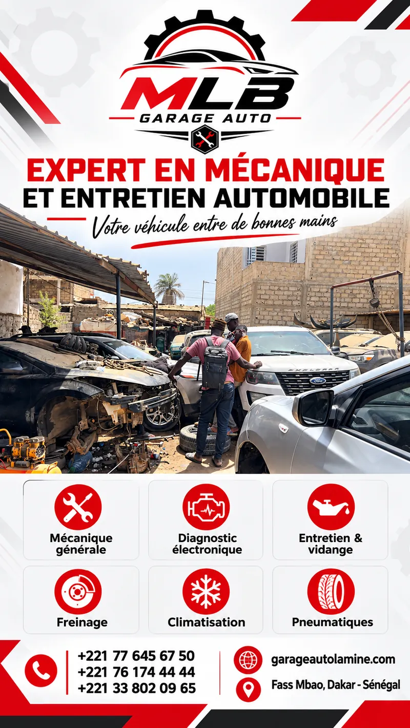 Kakemono MLB Garage Auto avec l'équipe à l'atelier : mécanique générale, diagnostic, entretien, freinage, climatisation, pneumatiques